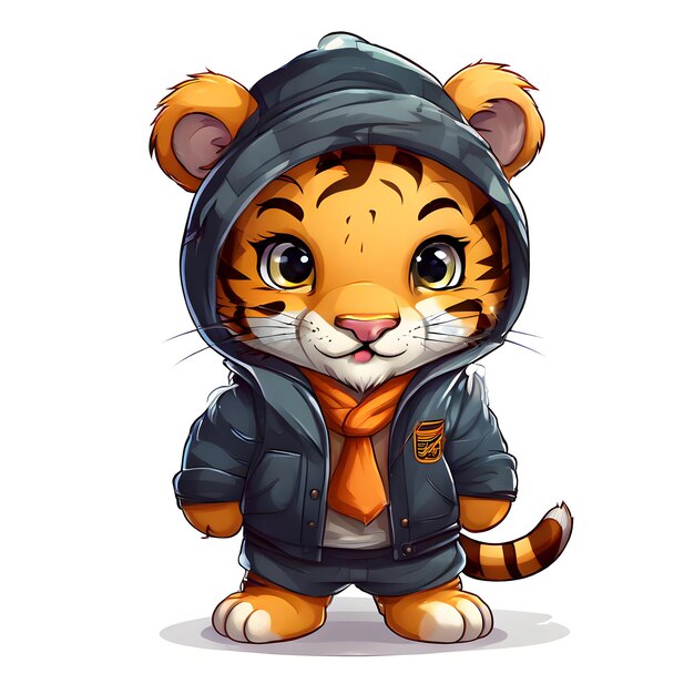 a tiger wearing a jacket that says tiger on it