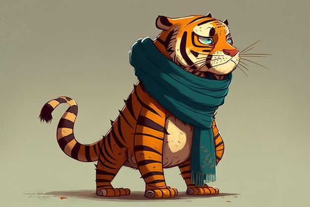 Tiger wearing a scarf cartoon concept art