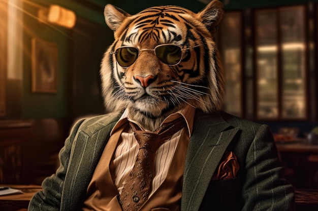 Tiger wearing a suit as a businessman Generative AI