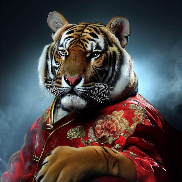 A Tiger Wearing Traditional Chinese Suit