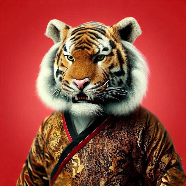 A Tiger Wearing Traditional Chinese Suit