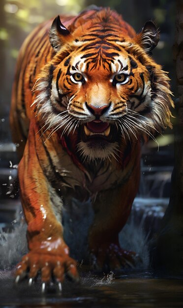 A tiger a wild animal of prey enraged