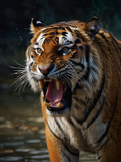 A tiger a wild animal of prey enraged