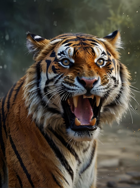 A tiger a wild animal of prey enraged