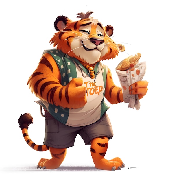 A tiger with a backpack and a letter in his hand