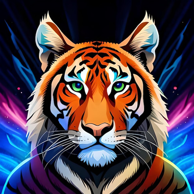 A tiger with a black background and a blue background.