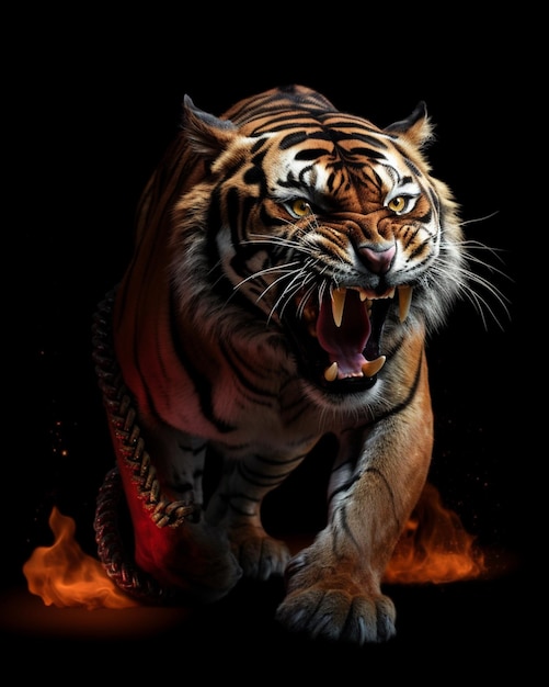 A tiger with a black background and the word tiger on it