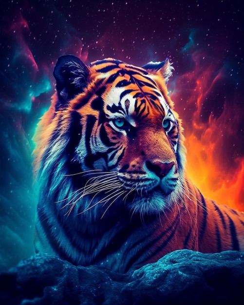 A tiger with a blue background