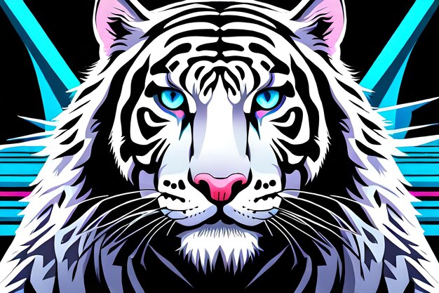 A tiger with blue eyes is shown in this illustration.