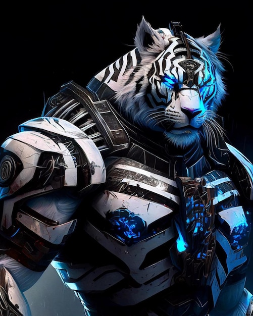 A tiger with a blue light on his chest