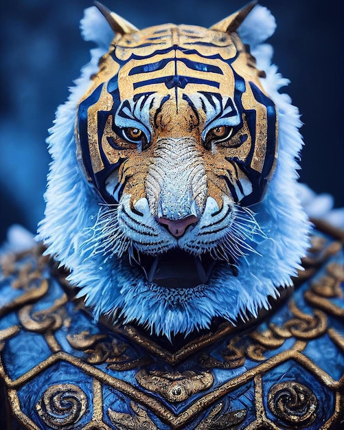 Photo a tiger with a blue tiger on it