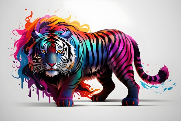 Tiger with colorful paint splashes Abstract background