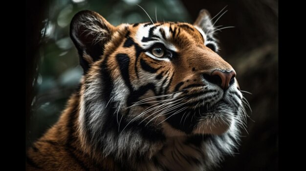 A tiger with a dark background