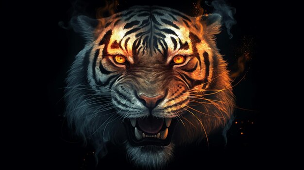 Tiger with fire on a black backgroundgenerative ai