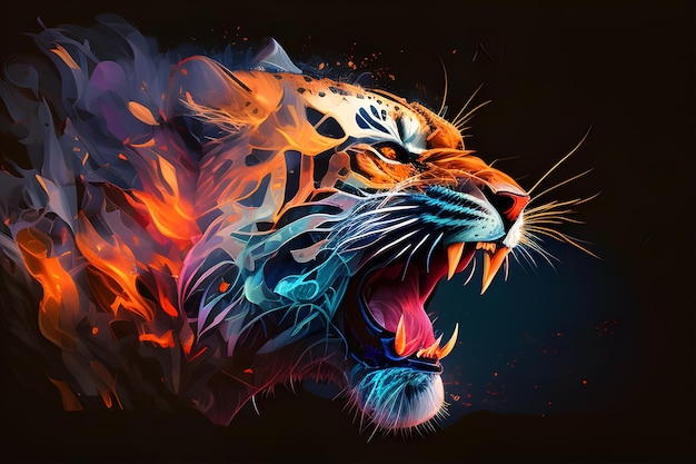 A tiger with flames on it