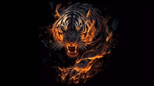 A tiger with flames on it