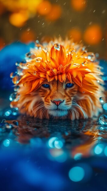 Photo a tiger with a flower in its hair