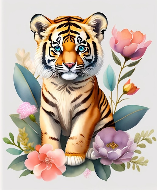 A tiger with flowers on it