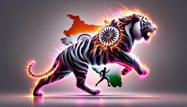 a tiger with an indian logo on it