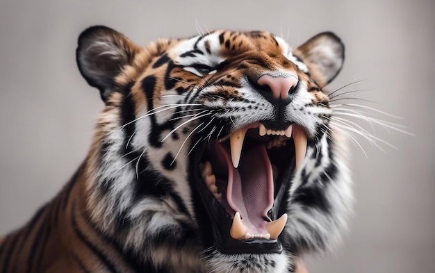 A tiger with its mouth open and its mouth wide open.