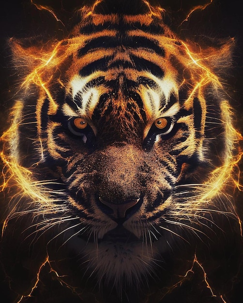 A tiger with lightning on his face