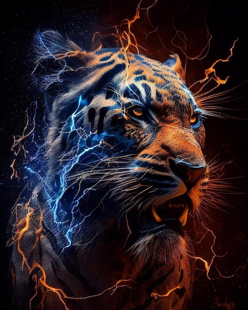A tiger with lightning on it