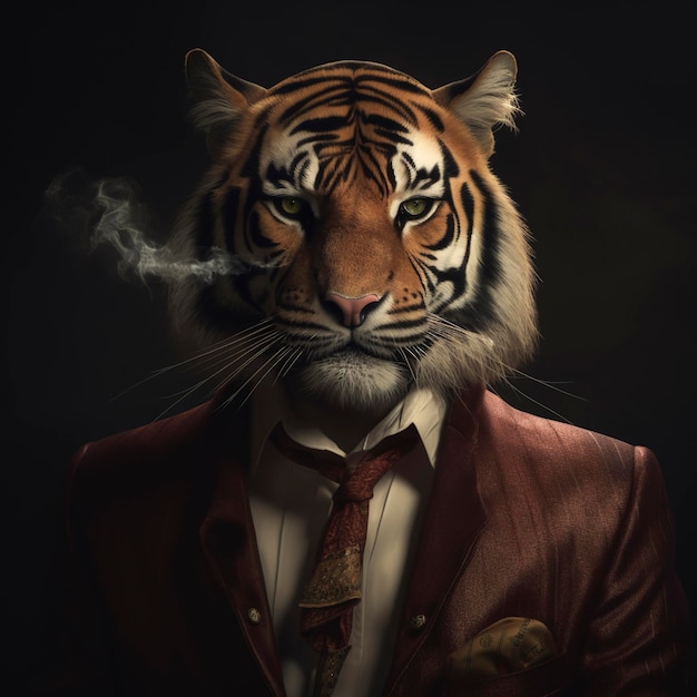 A tiger with mafia dress generative ai