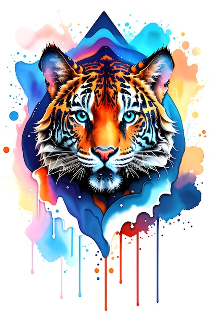 Tiger with oil painting on watercolor for tshirt print