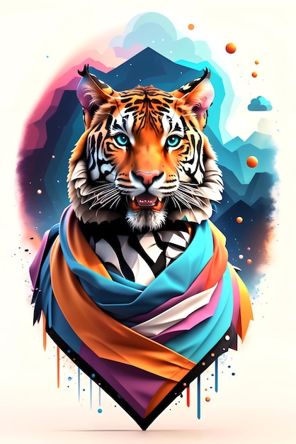 Tiger with oil painting on watercolor for tshirt print