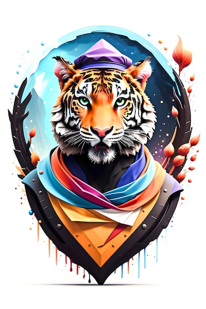 Photo tiger with oil painting on watercolor for tshirt print