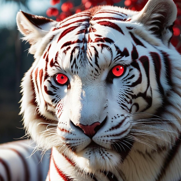 A tiger with red eyes and a white tiger with red eyes