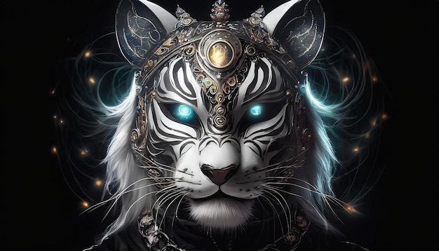 тигр с серебряной повязкой на голове и серебряной на голове