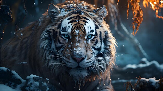 Tigre con sfondo di paesaggio innevato ia generativa