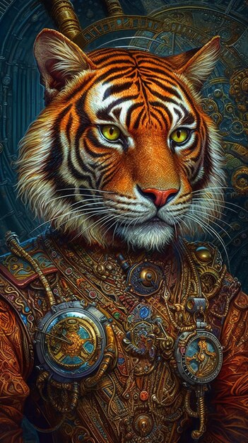 A tiger with a steampunk style uniform.