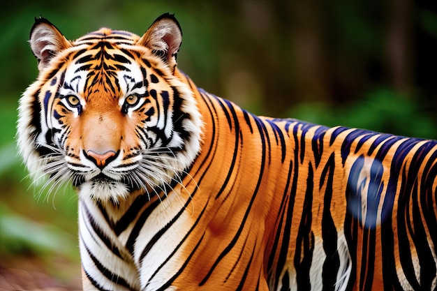 A tiger with stripes on its face