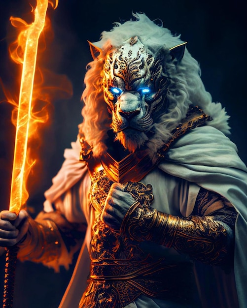 A tiger with a sword in his hand