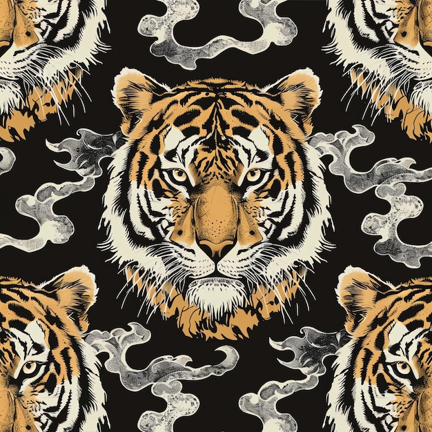 a tiger with a tiger on its face is shown in a pattern