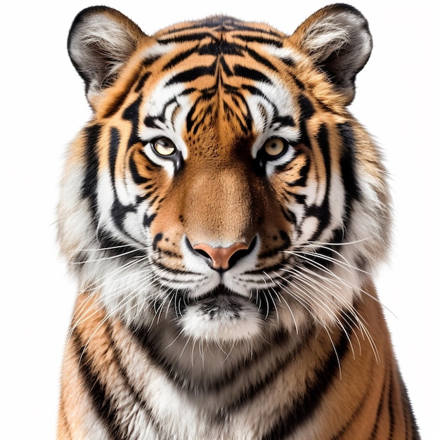 A tiger with a white background and a black stripe on the face.