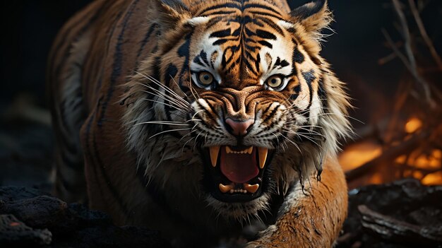 Foto una tigre con la faccia bianca e la bocca aperta