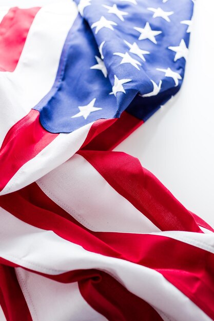 Tight closeup of the stars and stripes of an American Flag.