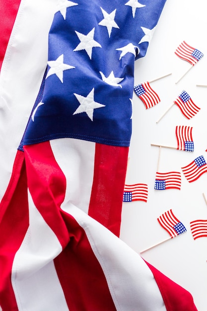 Tight closeup of the stars and stripes of an American Flag.