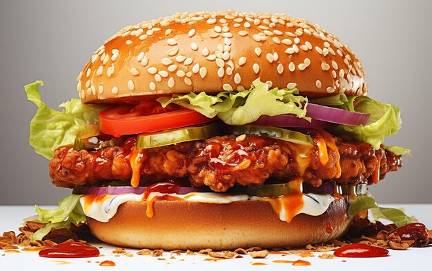 A tight shot of a fiery Mighty Zinger burger