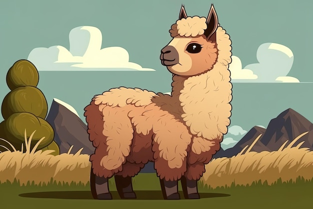 Tight topdown view of a brown llama standing on the grass