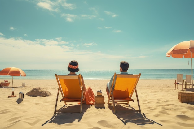 Tijd voor vakantie en rust een stel ontspannen op het strand van de zee