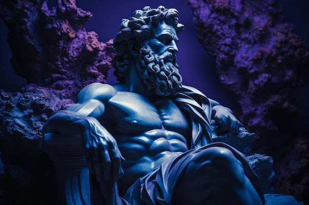 Tijdloos eerbiedig oud Grieks beeld in serene blauwe elegantie te midden van de omhelzing van de geschiedenis Generatieve Ai