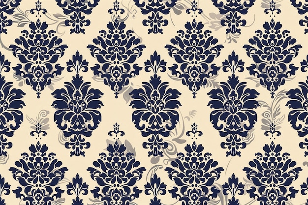 Foto tijdloze navy blue en ivory damask behang