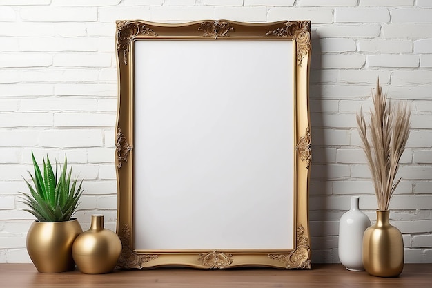 Tijdloze schoonheid oud goud frame mockup met witte ruimte showcase