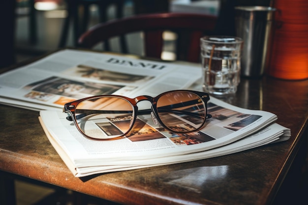 Tijdschriften op tafel met bril