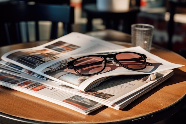 Tijdschriften op tafel met bril