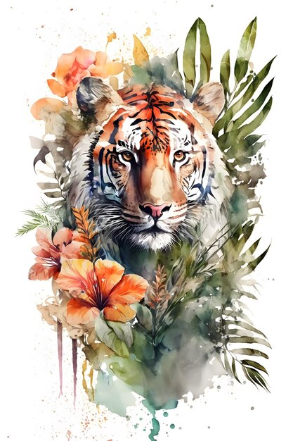 tijger aquarel. ai gegenereerd